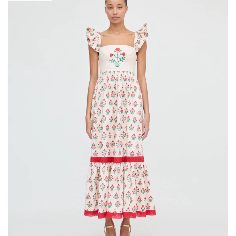 Hill House Pippa Dress in Cream with Red Floral Print